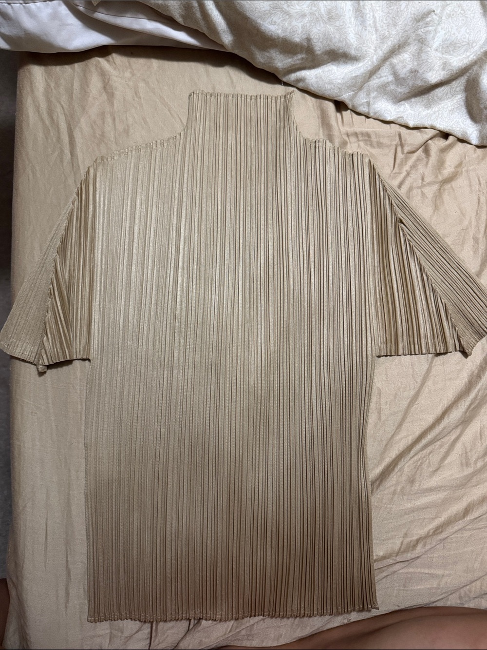 Issey Miyake Tan Pleated Mock-Neck Top